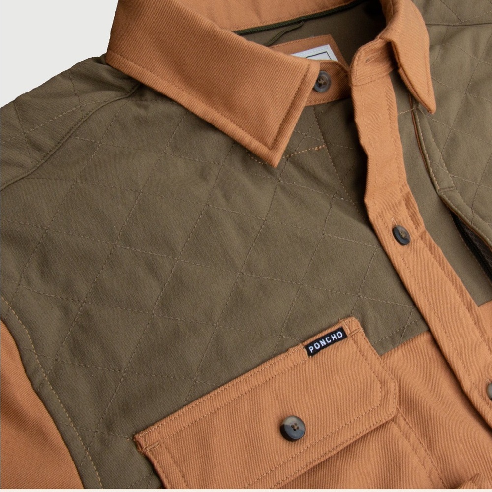 Poncho Quilted Two-Tone Field Jacket in Olive & Tan